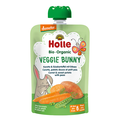 Holle Veggie Bunny Pure - Karrotë, patate e ëmbël dhe bizele