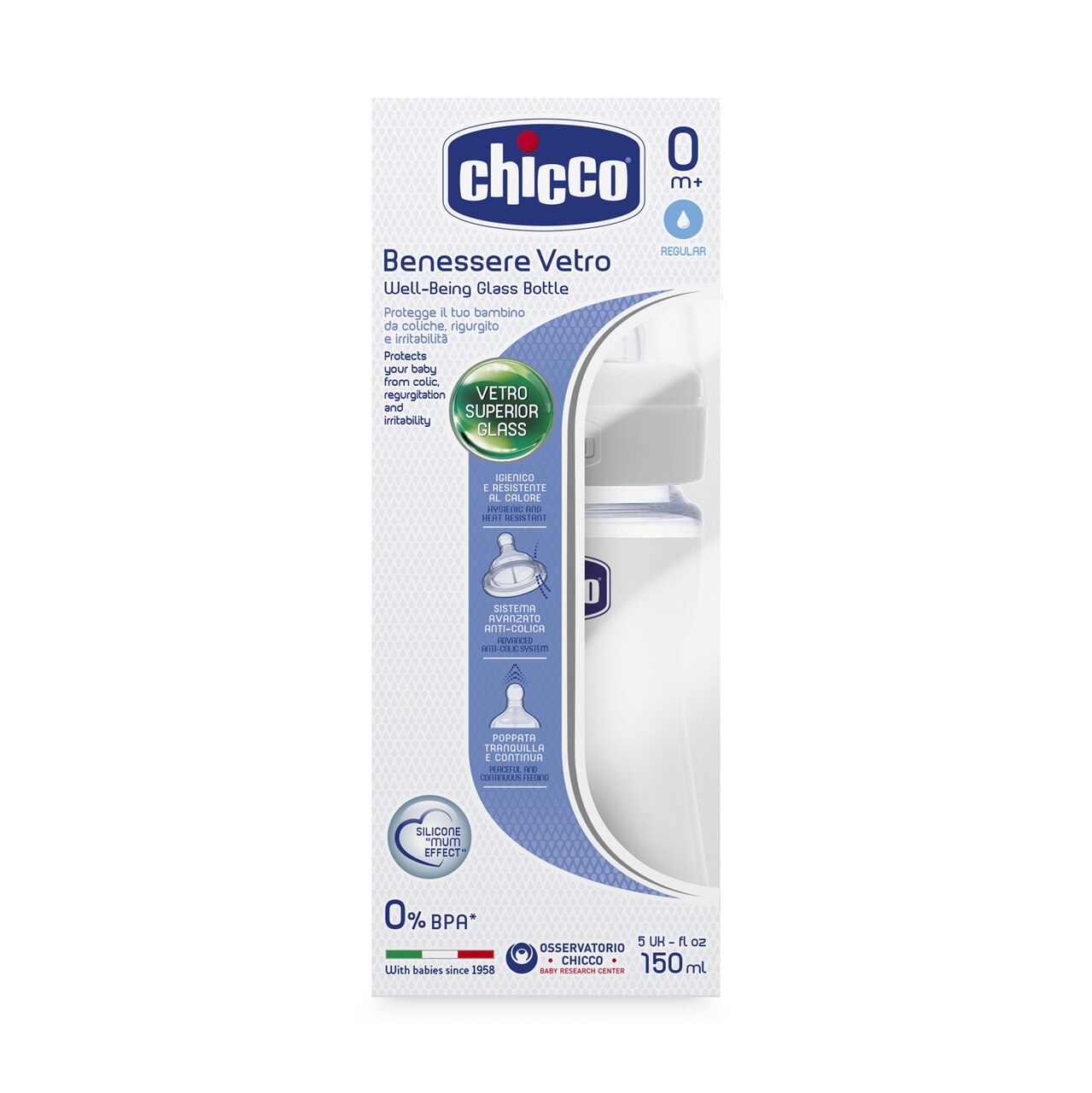 Chicco Well Being Glass Bottle 0M+ 150ml