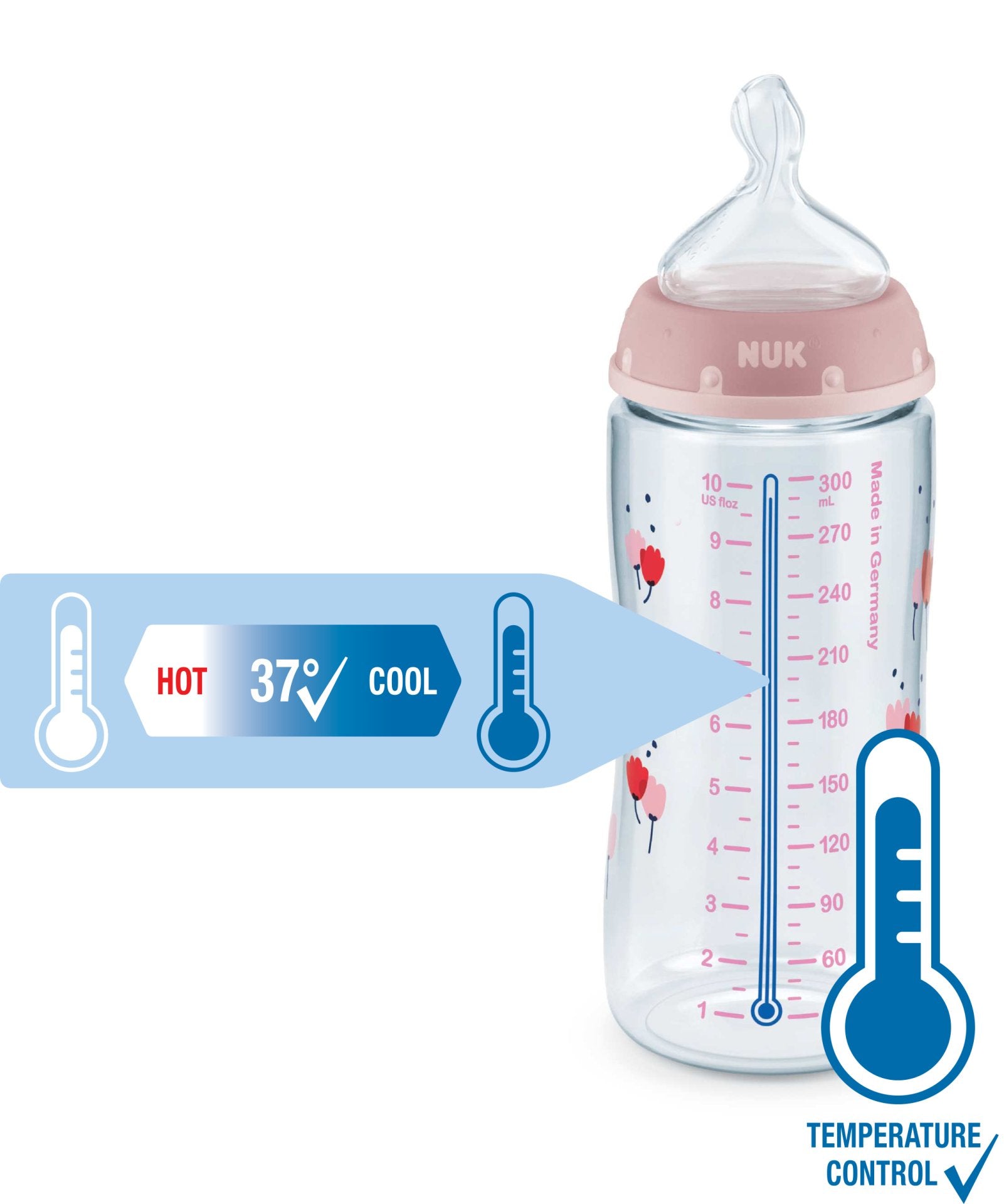 NUK Shishe Plastike Lateks F/C me Kontrollues Temperature (0-6 MUAJ) 300ml